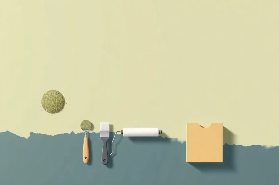 Outils de peinture disposés dans l'ordre des étapes du chantier