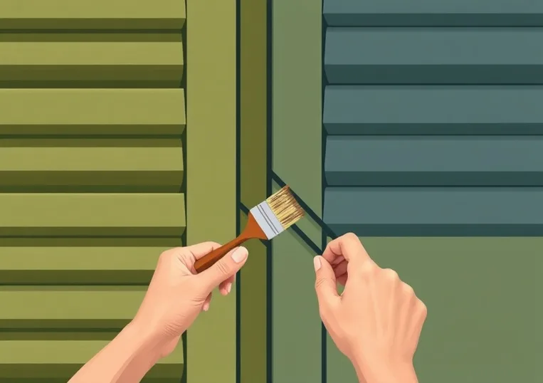 Mise en peinture au pinceau de volets et d'encadrements en bois
